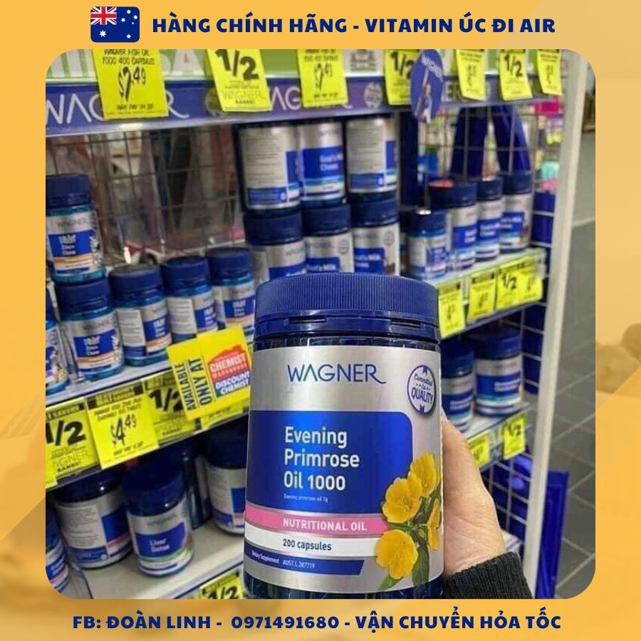 Tinh Dầu hoa Anh Thảo Wagner Evening Primrose Oil 1000mg lọ 200 viên, Hàng chuẩn úc đi air, Tinh dầu hoa anh thảo Wagner
