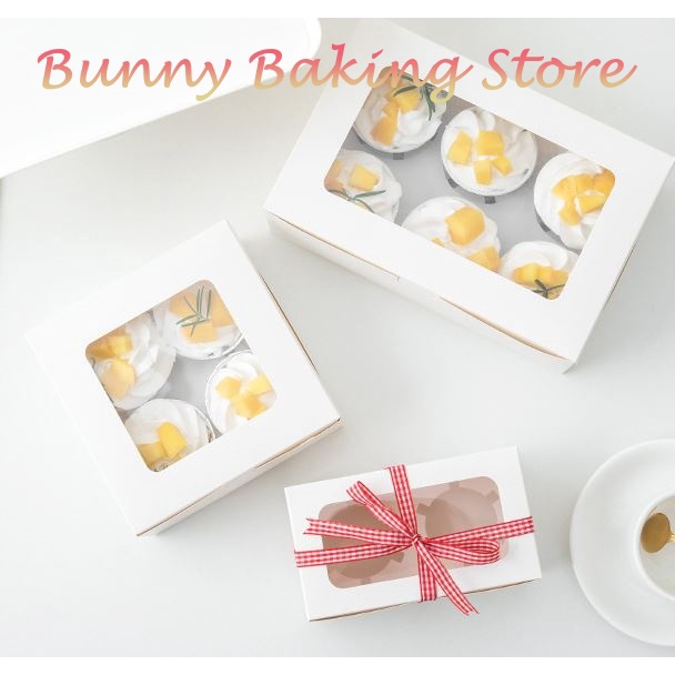 Hộp đựng bánh cupcake bằng giấy kraft trắng