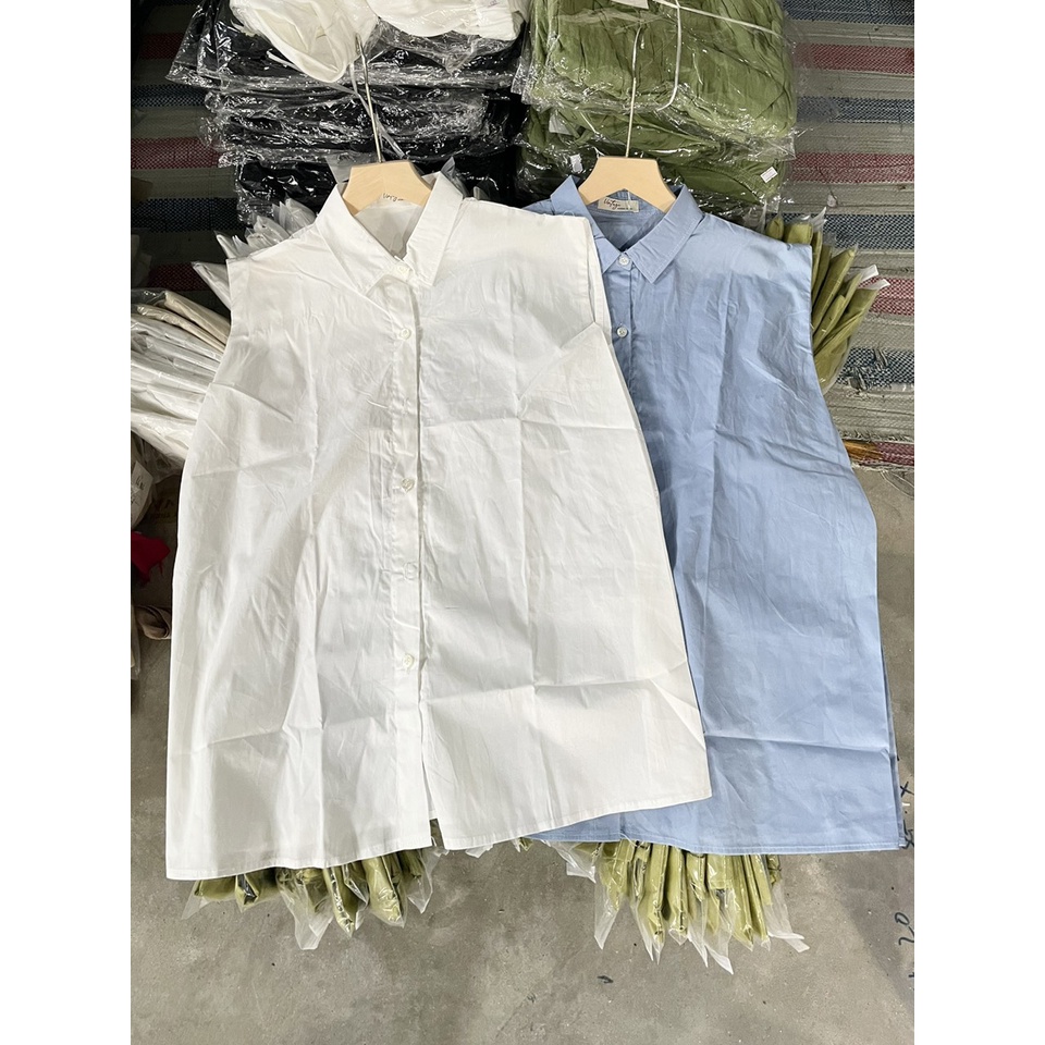 Áo sơ mi thô basic sát nách vai vuông form rộng Hàn Quốc