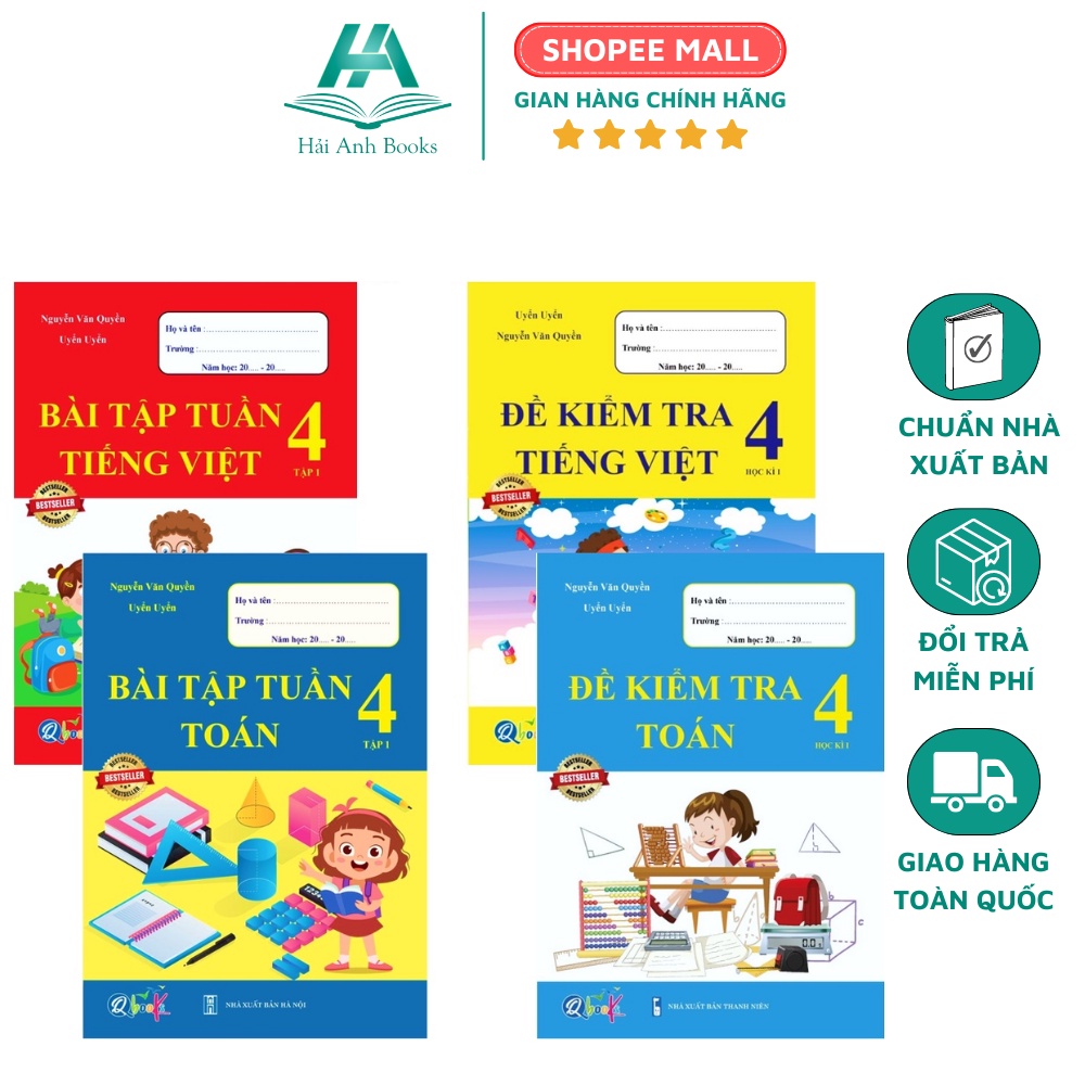 Combo Sách Bài Tập Tuần và Đề Kiểm Tra lớp 4 - Toán và Tiếng Việt học kì 1