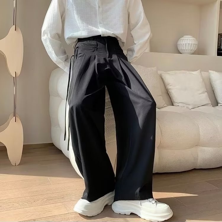 Quần ống rộng Unisex Quần ống rộng Lưng Cao Kiểu Dây Rút Phong Cách Thời Trang Hàn Quốc quần ống rộng nữ