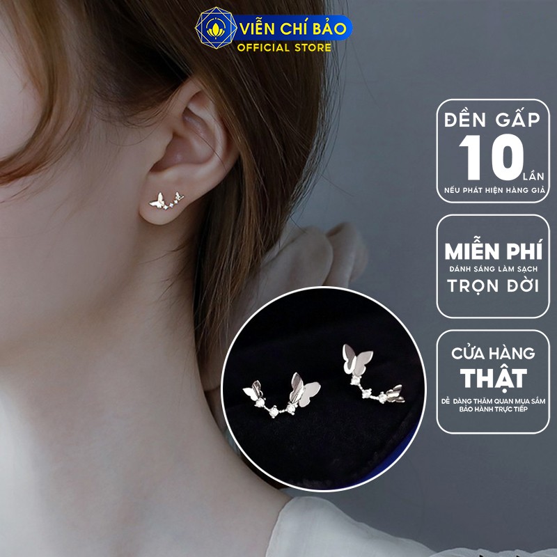 Bông tai bạc nữ cánh bướm đính đá chất liệu bạc 925 thời trang phụ kiện trang sức nữ Viễn Chí Bảo B400753
