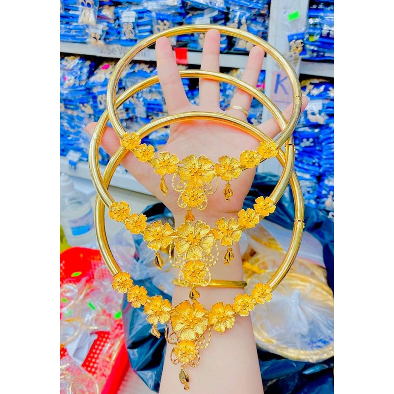 Kiềng cưới chạm hoa loại 1 chuẩn 24k kèm hộp nhung E08