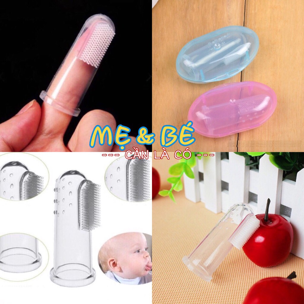 Rơ lưỡi xỏ ngón silicone siêu mềm kèm hộp đựng, Đánh răng silicon cho bé