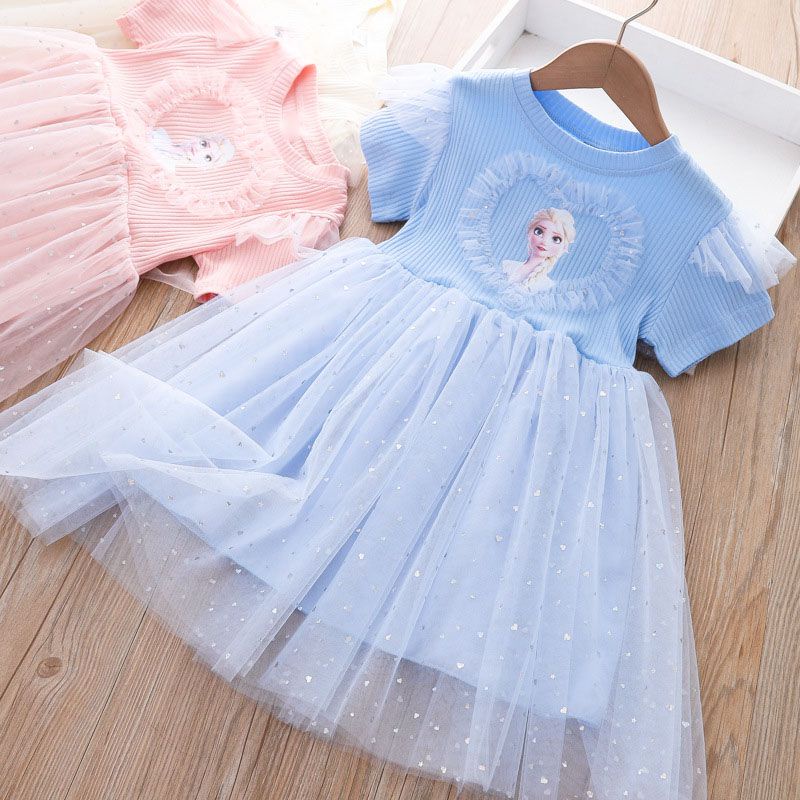 Đầm Công Chúa Mùa Hè Dáng Xòe Tay Cộc Dệt Kim Se7en Cho Bé Gái