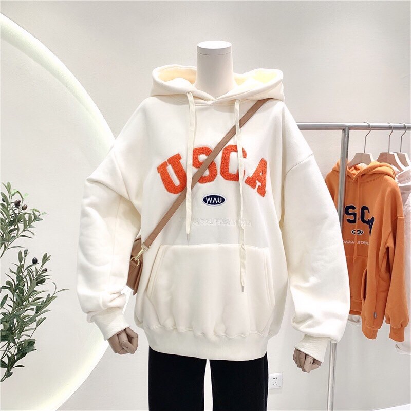 Áo hoodie vải nỉ lót bông thêu USCA (có hình thật)