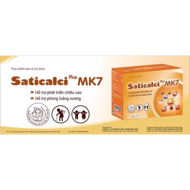 Saticalci plus MK7  - hỗ trợ phát triển chiều cao, phòng ngừa loãng xương cho trẻ từ 1 tuổi trở lên