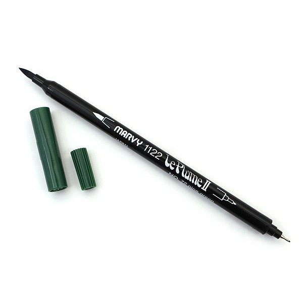 Bút lông đầu cọ viết calligraphy Marvy Le Plume II Double-Sided Watercolor Marker - Màu xanh lá đậm (Pine Green - 72)