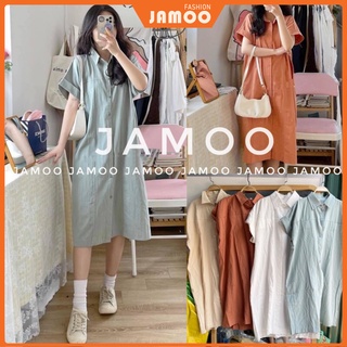 Váy sơ mi xắn tay Ulzzang- Đầm nữ suông oversize Jamoo