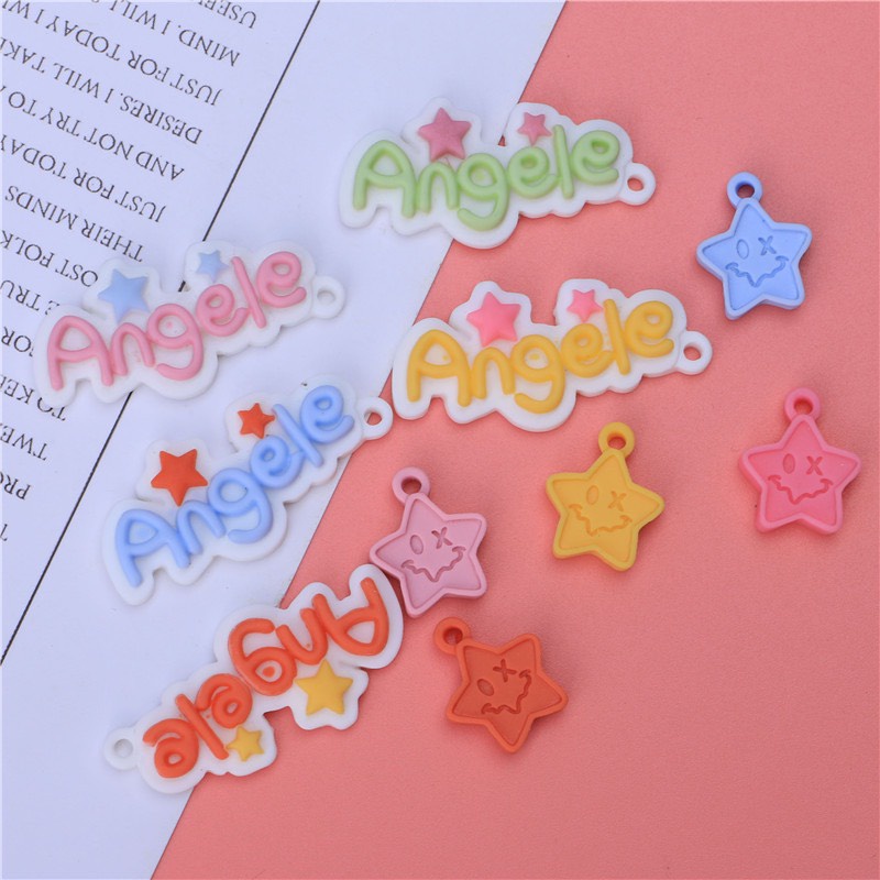 Charm (C466) slime/ Dụng Cụ Charm Trang Trí [Ko Keo &amp; Nút] Chữ Angele &amp; Ngôi Sao rời - Giá 1 cái