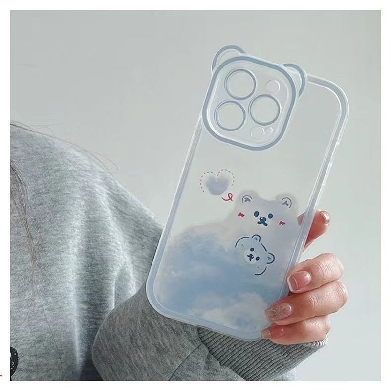 Ốp Điện Thoại TPU Trong Suốt In Hình Gấu Hoạt Hình Dễ Thương Cho Iphone 11 12 13 Pro MAX XR X XS MAX 6 7 8 Plus