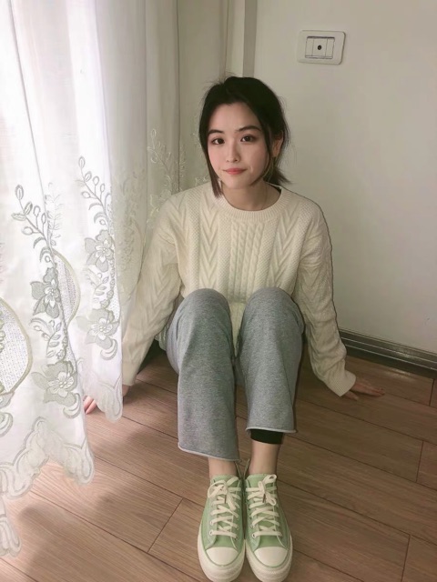 Ảnh thật- Giày convers cao cổ, thấp cổ xanh bơ cute