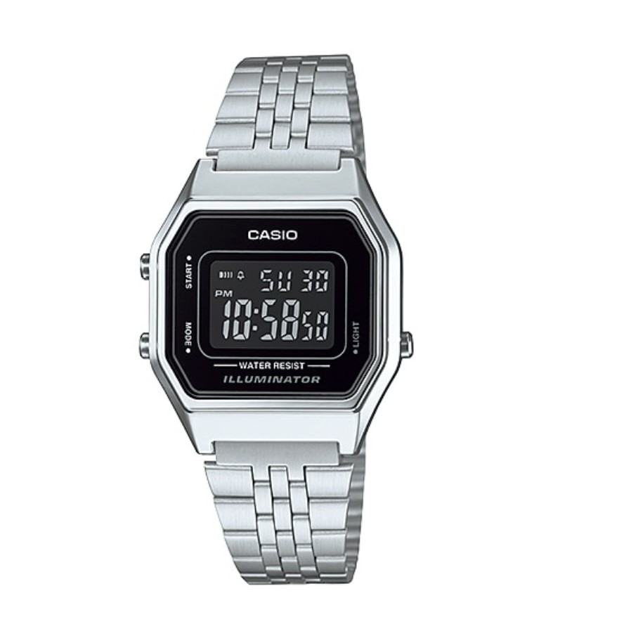 Đồng Hồ Casio Unisex LA680WA Dây Bạc - Mặt Full Đen Chính hãng