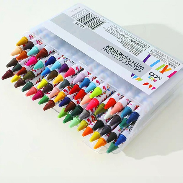 Bộ bút sáp 64 màu an toàn tuyệt đối mẫu mới có hộp đựng bằng nhựa (MS02)
