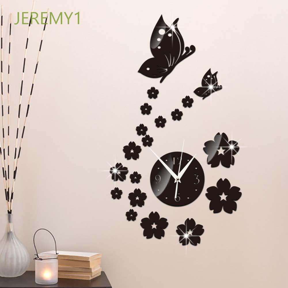 Đồng Hồ Dán Tường Mặt Gương Acrylic Hình Hoa Bướm 3d Không Gây Ồn Diy Trang Trí Phòng Khách / Phòng Ngủ