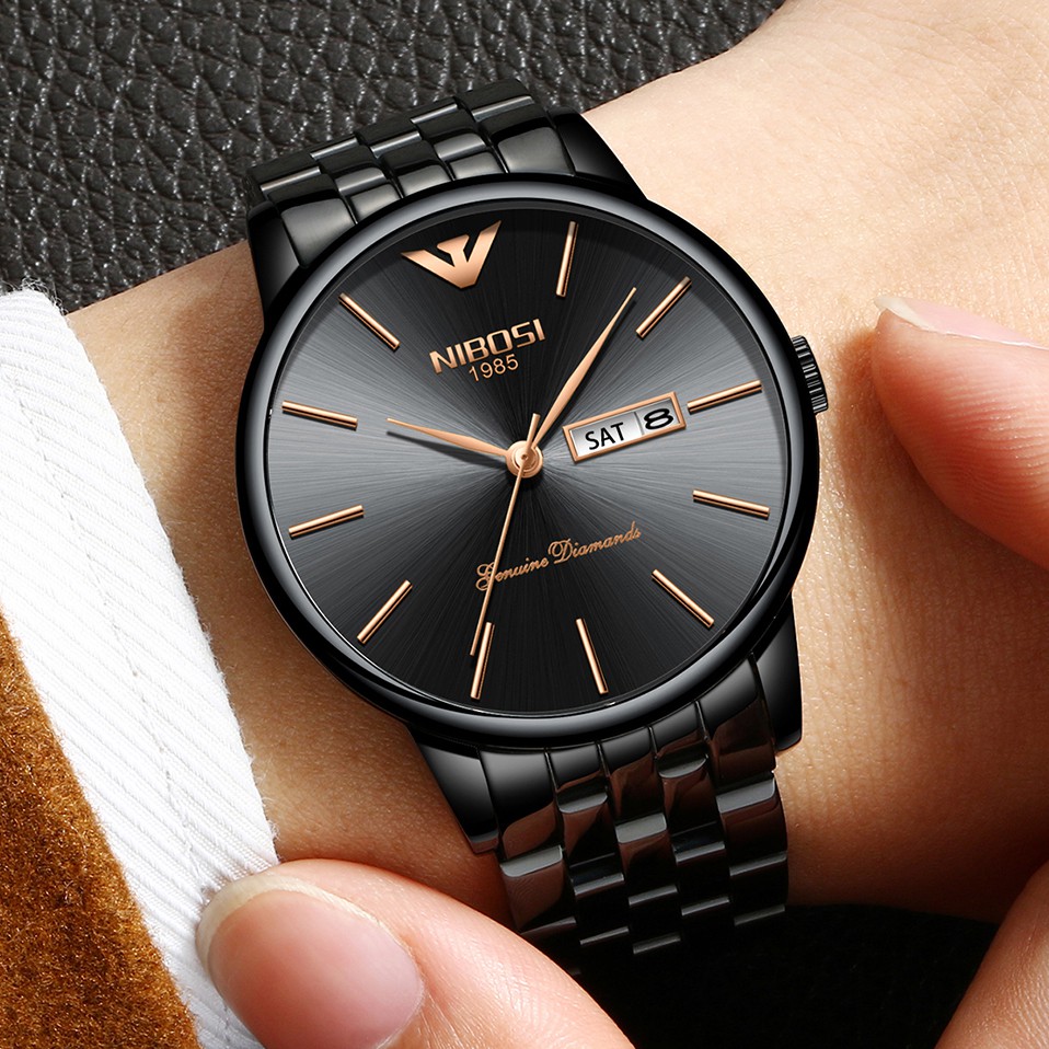 Đồng hồ nam NIBOSI 2332 dây thép đúc đặc kính tráng shappire lịch ngày cao cấp | BigBuy360 - bigbuy360.vn