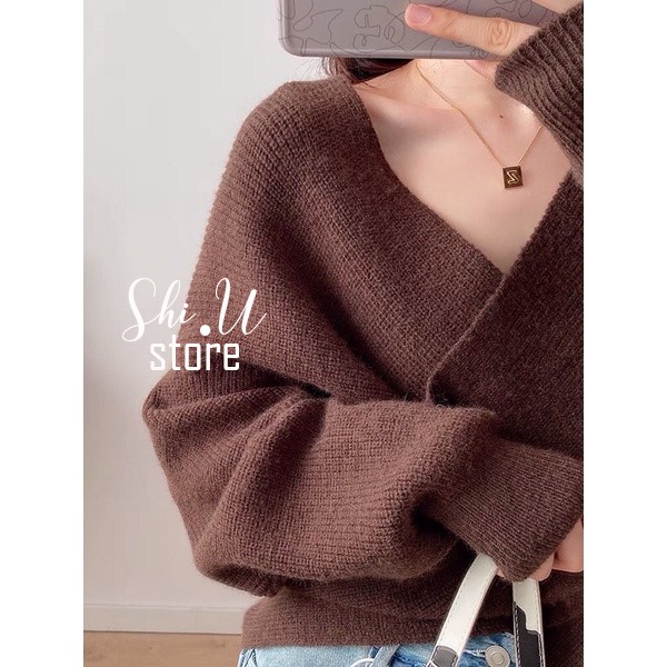 Áo Len Nữ Dài Tay Cổ V Vạt Chéo Sang Chảnh Chất Len Dày Dặn Ulzzang | BigBuy360 - bigbuy360.vn