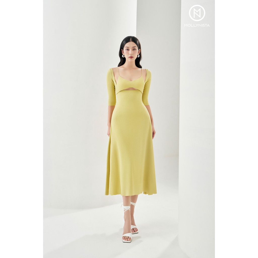 MOLLYNISTA - Đầm Monia thun tay lỡ có mút quyến rũ nữ tính thiết kế cao cấp đi chơi đi tiệc gợi cảm