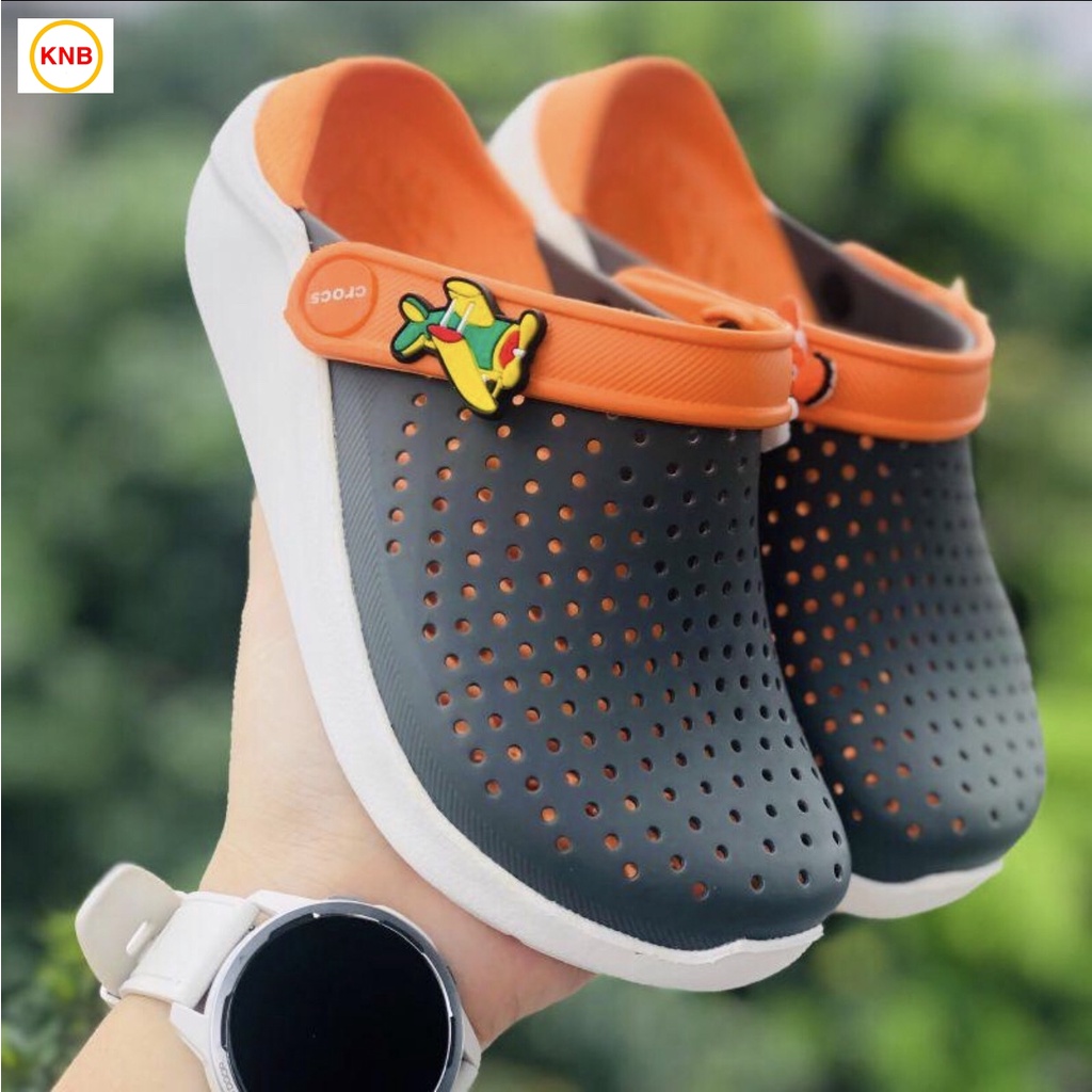 Dép Sục Cross Literide Trẻ Em Màu Xám cam Siêu Êm Chân-kèm 4 Jibbit+ FREESHIP- Chống Trơn Trượt Bảo Vệ Ngón Chân Cho Bé