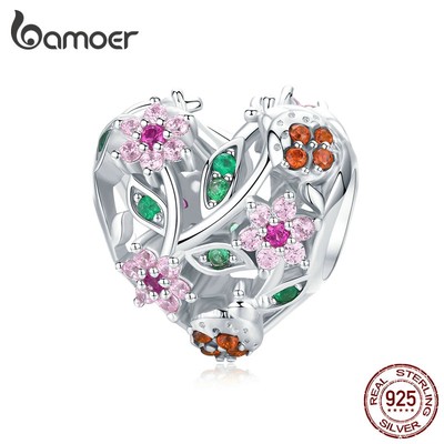 Hạt Phụ Kiện Trang Trí Vòng Tay Bamoer Bạc 925 Hình Trái Tim Xinh Xắn Nhiều Màu Sắc