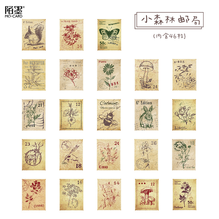 Set 46 tem dán trang trí họa tiết thực vật động vật cổ điển