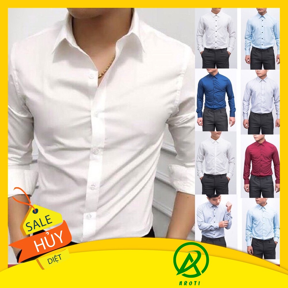 Áo Sơ Mi Nam trắng dài tay Hàn Quốc form body, vải lụa Thái chống nhăn [Thời Trang Nam] SP1