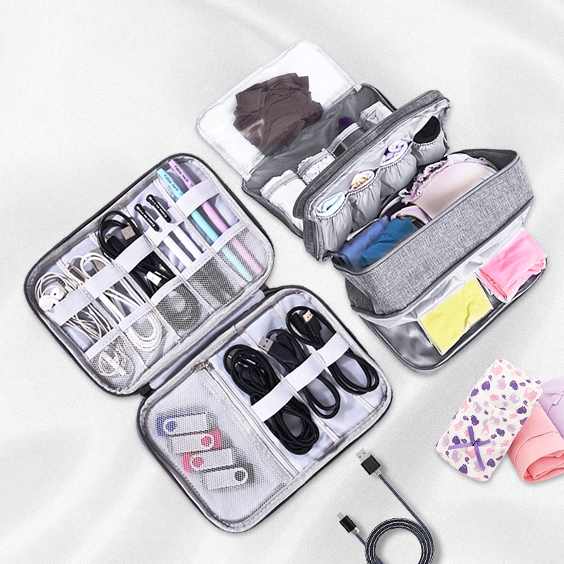 Set 2 túi đựng dây cáp củ sạc đồ điện tử kỹ thuật số áo ngực quần lót nhỏ gọn dành cho du lịch