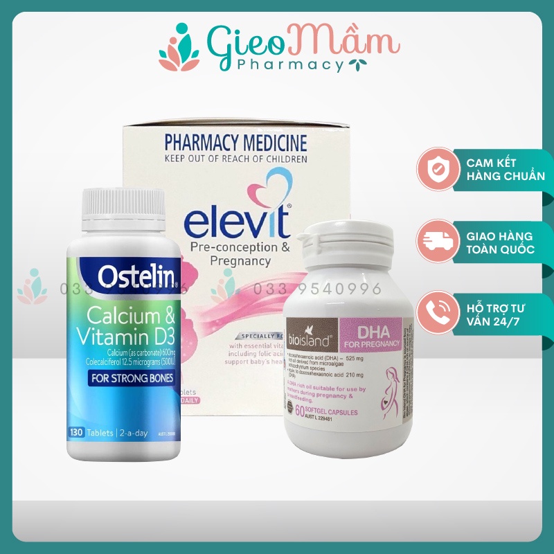 Combo Vitamin cho Mẹ Bầu (Elevit + DHA + Canxi)