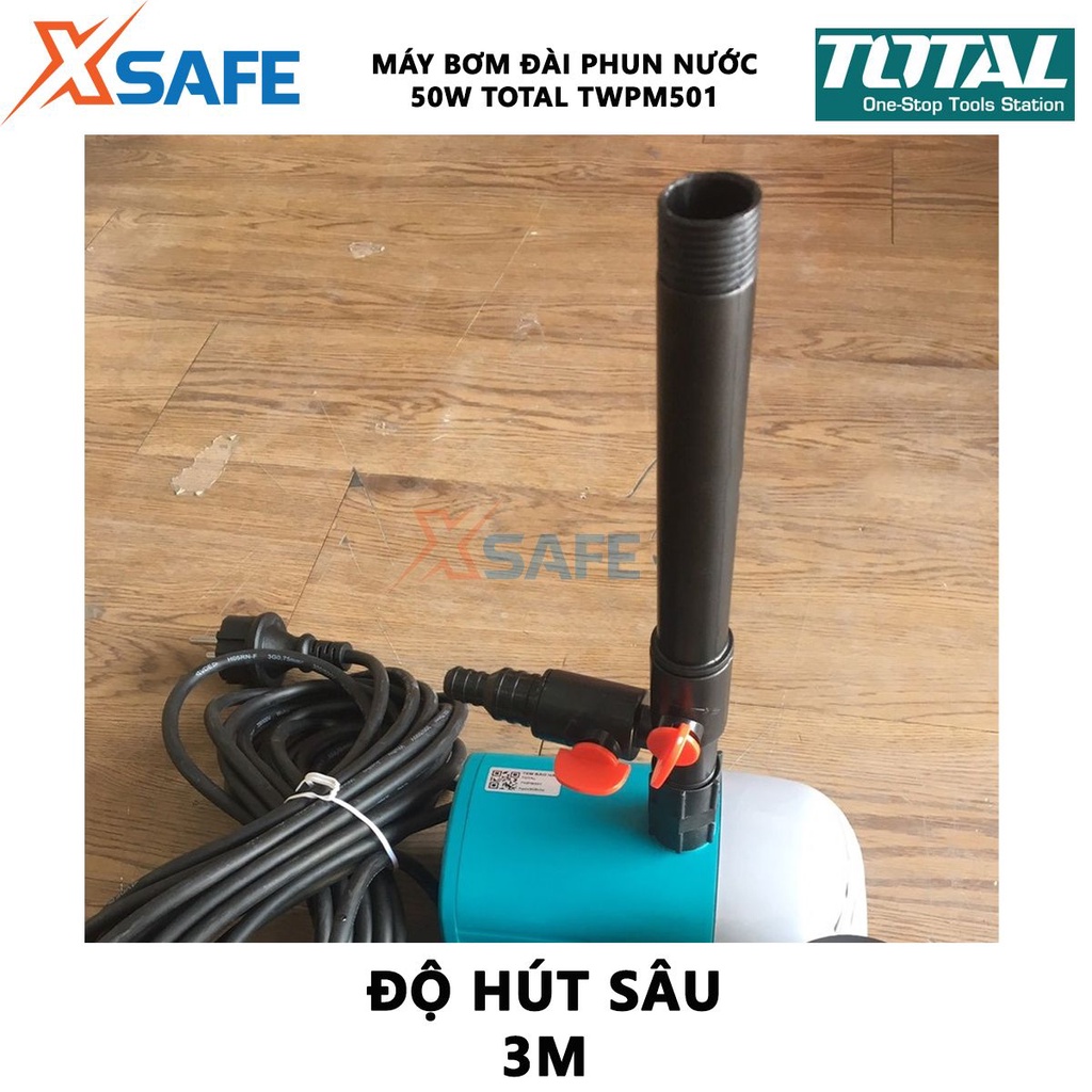 Máy bơm đài phun nước 50W TOTAL TWPM501 Máy bơm nước hồ cá bơm cao 2M, mô tơ dây đồng, chiều dài dây điện 10m - XSAFE