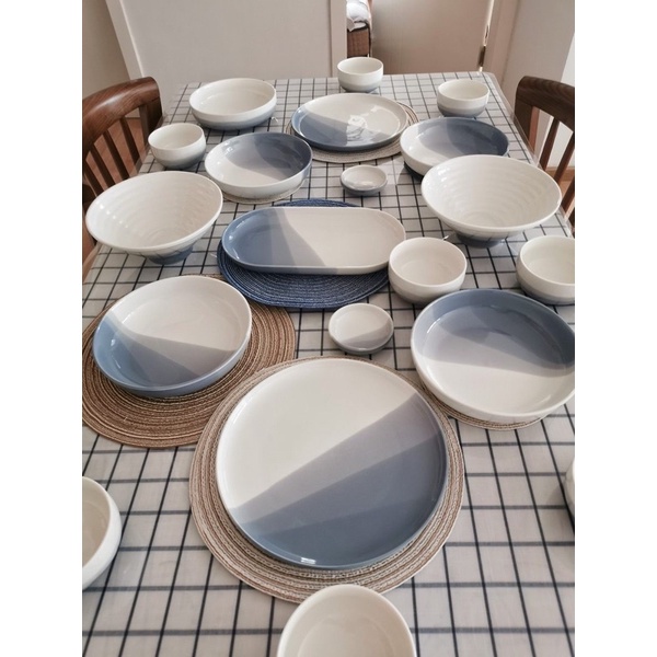 Bộ bát đĩa xanh biển cả, bát đĩa decor