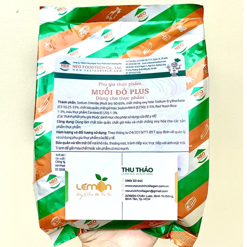 Muối đỏ Plus cao cấp tạo màu hồng thịt chuẩn cho xúc xích, lạp xưởng, giò chả, jambon, nem chua