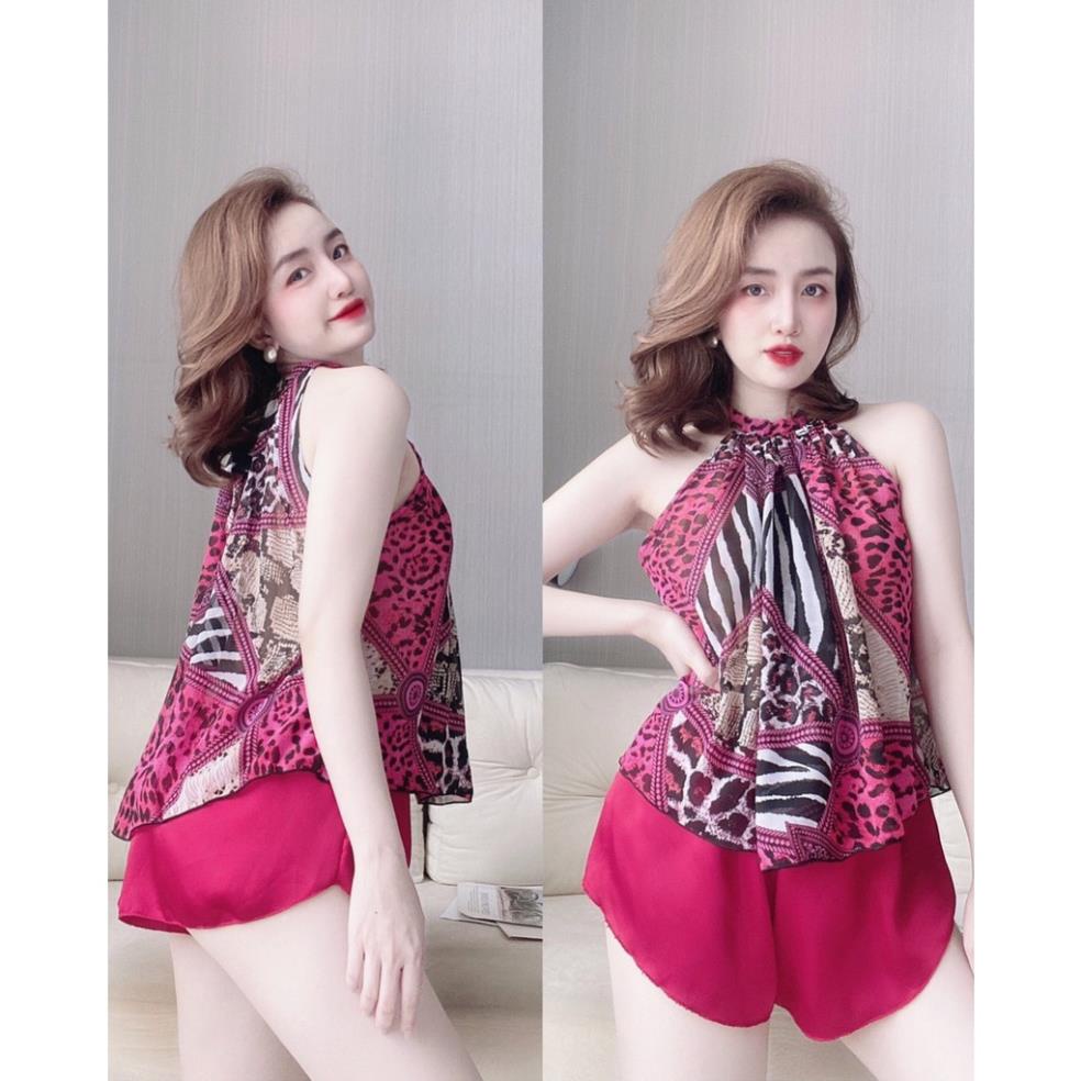 Đồ Ngủ Sexy Nữ,  Bộ Yếm Voan Tơ  Sexy Satin Phối Voan 40&lt;65kg