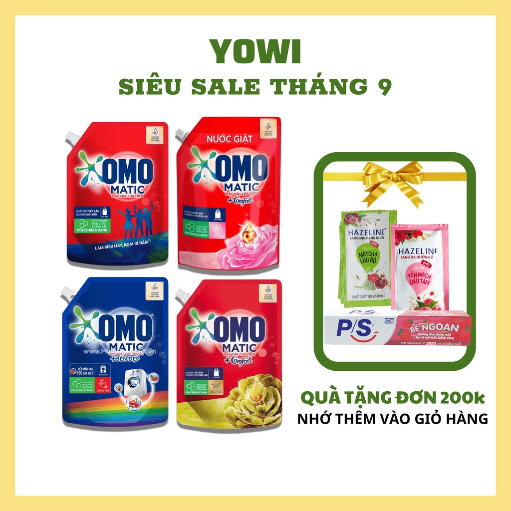Nước Giặt Omo Matic Tinh Dầu Thơm/ Hương Hoa Hồng/ Bền Đẹp/ Hương Thơm Dịu Nhẹ Làm Sạch Thơm Lâu Túi 2kg 2,2kg