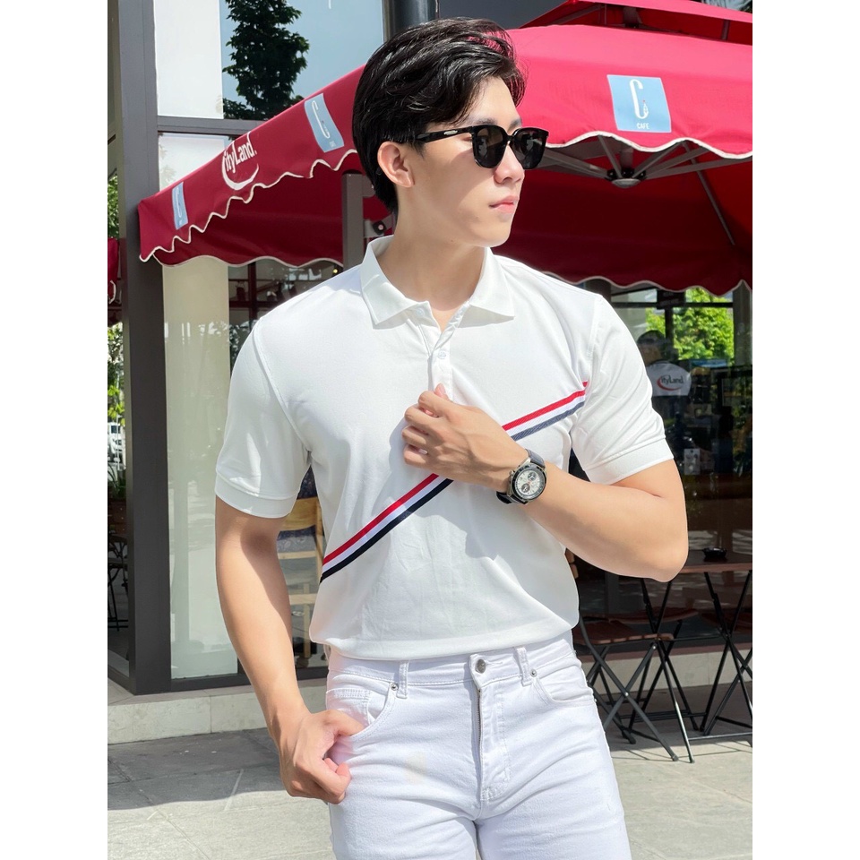 Áo thun POLO nam tay ngắn cổ bẻ phối sọc đẹp chất liệu vải cá sấu cao cấp giá rẻ KING77_FASHION