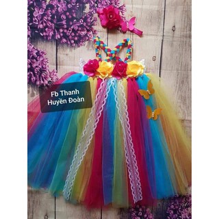 Váy tutu công chúa 3 màu hoa hồng vàng