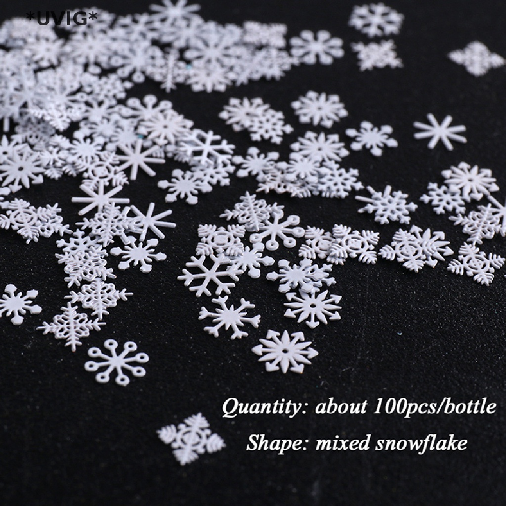 [[UVIG]] 1 Bottle/100pcs Nail Art Decorations for 2022 New Year Winter White Snowflakes [Hot Sell]