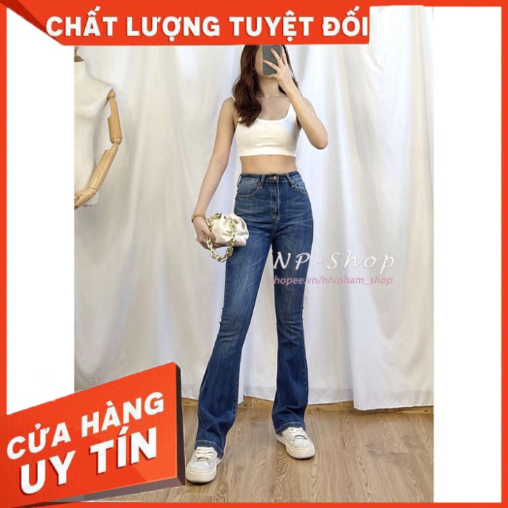 {Giá tận gốc} Quần jean ống loe lưng cao trơn dài Quần bò nữ mềm mịn sang chảnh form vnxk - HANA Shop