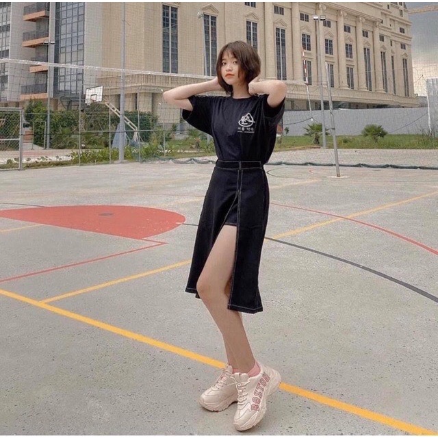 Chân váy hyon skirt dáng dài - chân váy xẻ suông lưng thun co dãn Nano Ulzzang | BigBuy360 - bigbuy360.vn