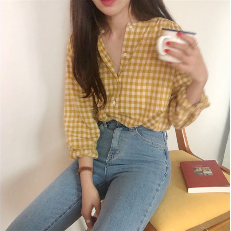Sơ mi cổ tàu kẻ caro