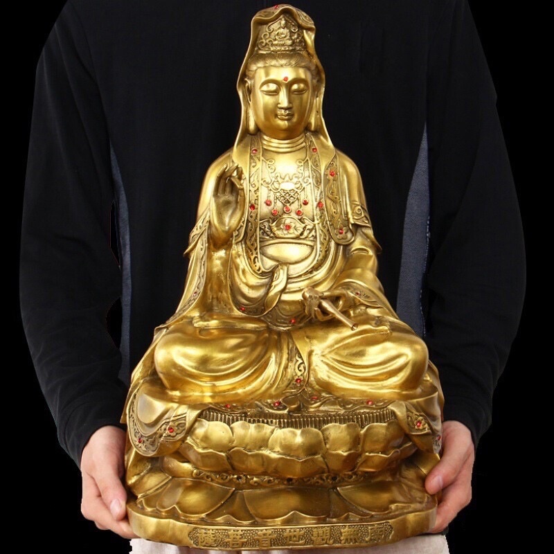 Tượng Phật bà Quan Thế Âm Bồ Tát phong thủy đồ thờ bằng đồng thau cao 40cm