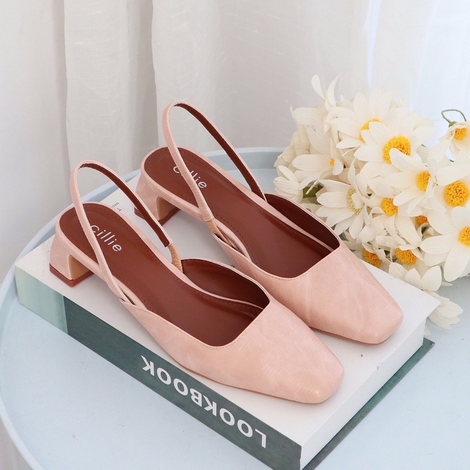 Giày cao gót nữ slingback thời trang bít mũi hở hậu cao 4cm mang đi làm đi chơi 1062