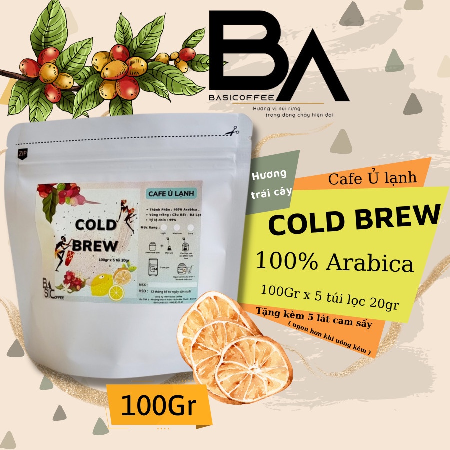 Cà Phê Cold Brew Túi Lọc Arabica Thơm Chua Nhẹ Hậu Vị Ngọt Cầu Đất Cafe Ủ Lạnh Basic Coffee Cà Phê Nguyên Chất Rang Mộc