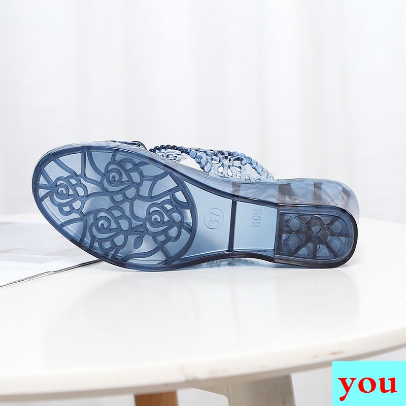 Dép Nhựa Dẻo Đế Xuồng Dày Đính Đá Thời Trang Mùa Hè Cho Nữ