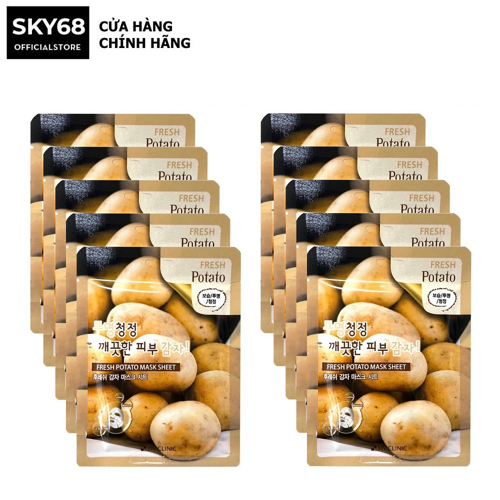 Combo 10 Mặt nạ dưỡng trắng da chiết xuất khoai tây 3W Clinic Fresh Potato Mask Sheet 23ml x 10