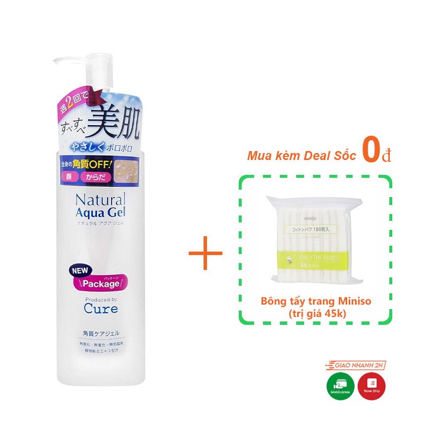 Tẩy da chết Cure, tế bào chết Cure natural Aqua gel pacekage new 250g làm sạch da giúp trắng da