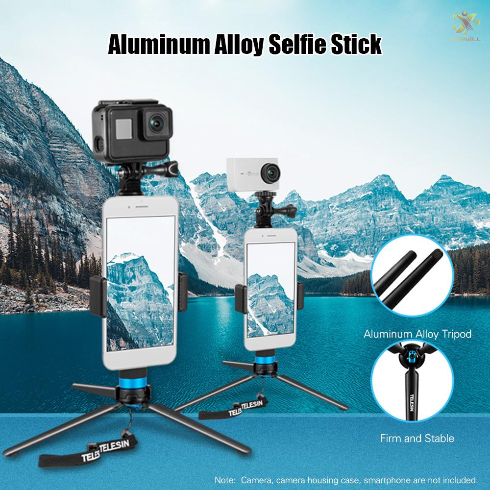 ET TELESIN Handheld Extendable Selfie Stick Monopod Aluminum Alloy Adjustable Pole with Tripod Cell Phone Holder for Smartphones Action Cameras