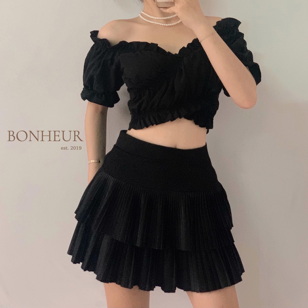 [Mã FATHANG5 giảm 10K đơn 50K] Áo croptop vạt chéo nhún bồng cổ V bồng bềnh sang chảnh style ulzzang Yuri Top