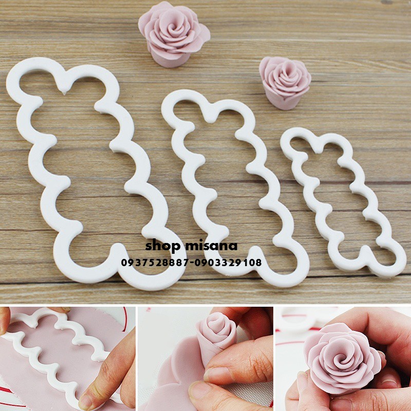 Bộ 3 khuôn nhấn cắt hình hoa hồng