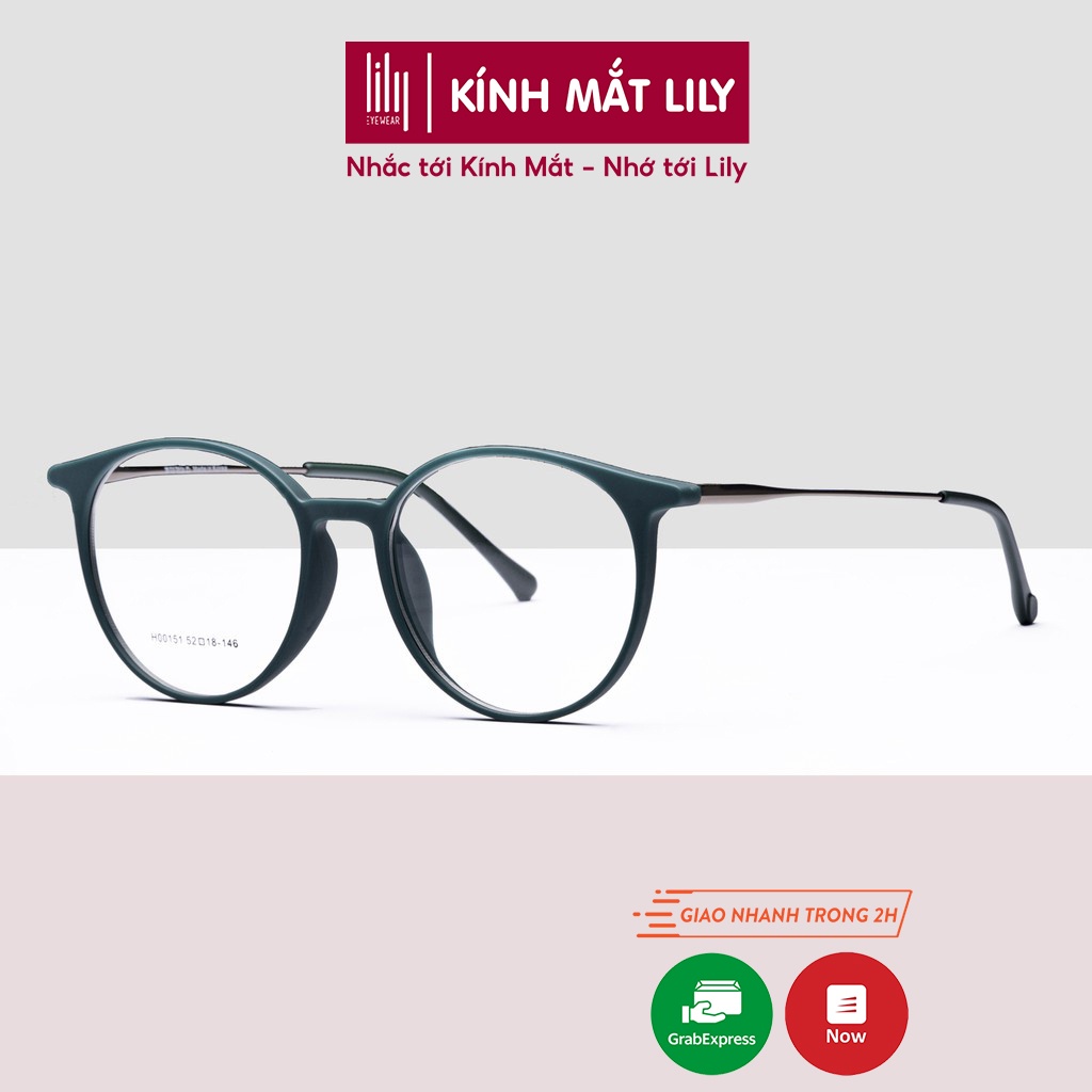 Gọng kính cận nữ LILYEYEWEAR mắt tròn càng kim loại màu sắc thời trang 00151