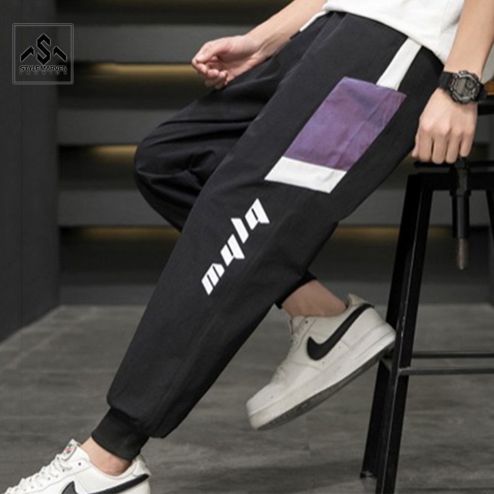 Quần jogger nam bo gấu phối sọc tím trắng tạo điểm nhấn thời trang STYLE MARVEN - JOGGER NAM JOGGER NAM 90000103